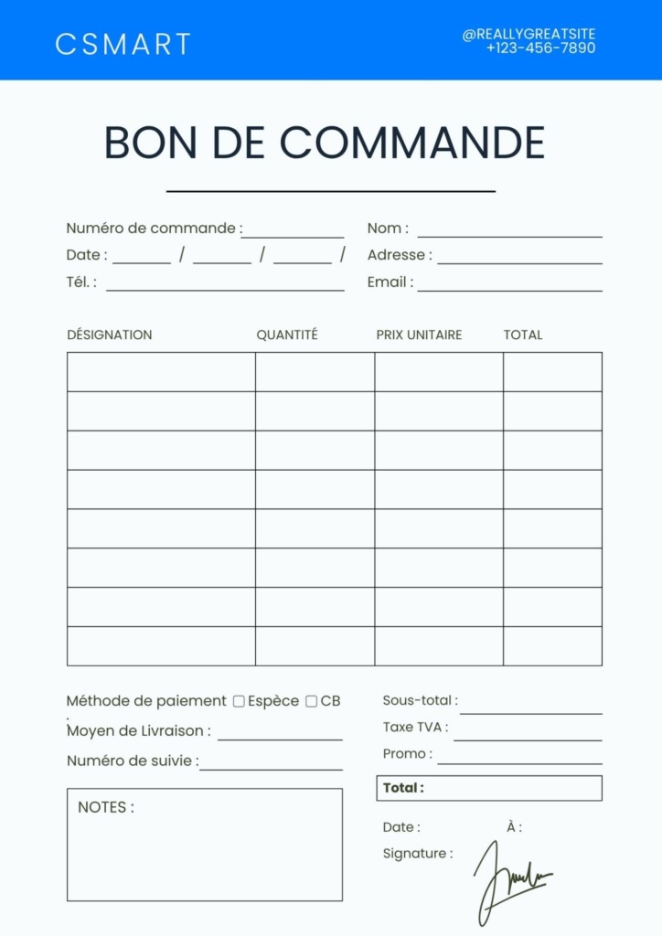 bon de commande csmart erp